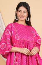 House of RP Women Pink Rayon Ethnic Print Kaftan | Grocsy