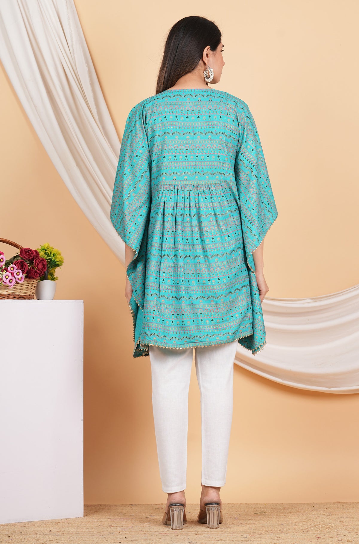 House of RP Women SkyBlue Rayon Ethnic Print Kaftan | Grocsy