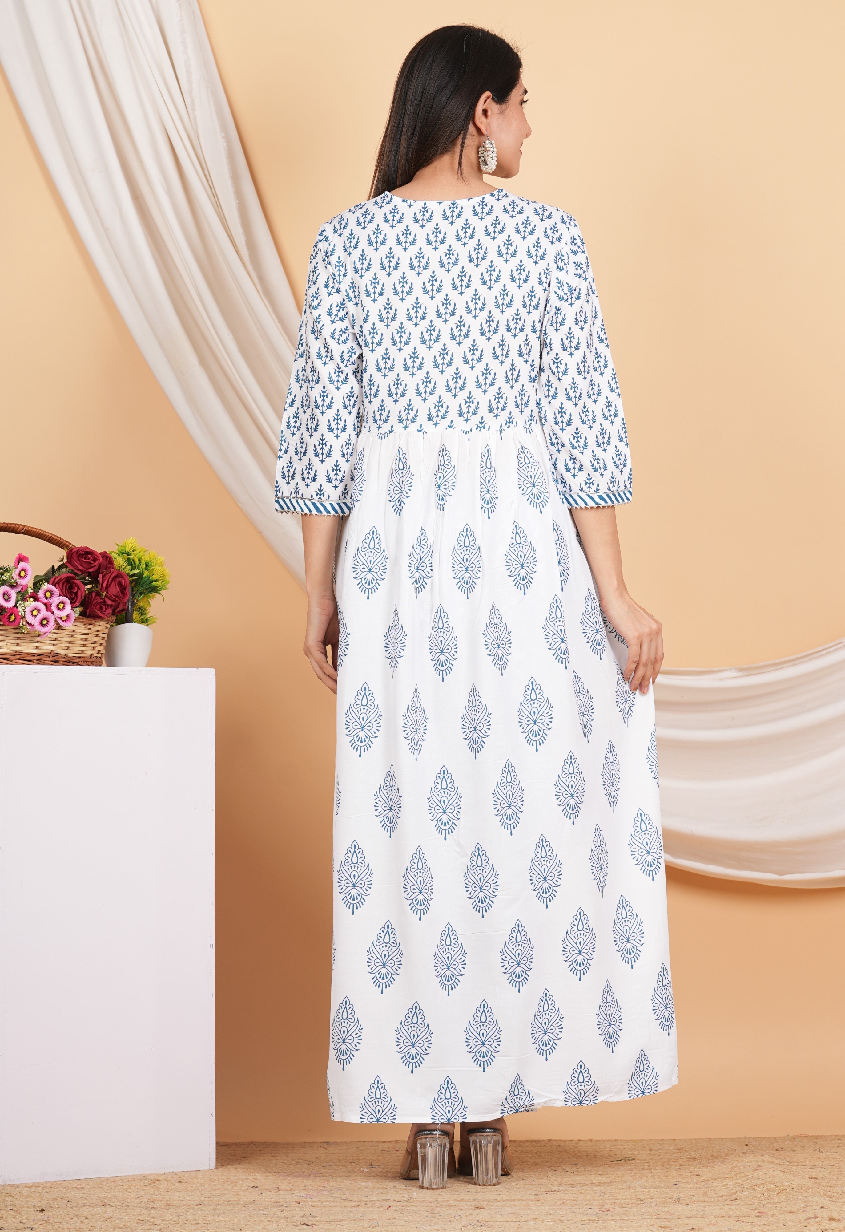 House of RP Women White & Blue Rayon Floral Print Kurta, Pant & Dupatta Set | Grocsy