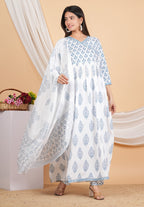 House of RP Women White & Blue Rayon Floral Print Kurta, Pant & Dupatta Set | Grocsy