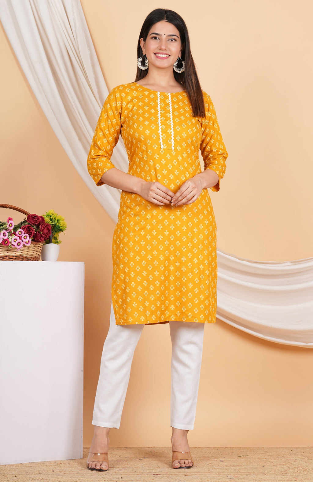 House of RP Women Yellow Rayon Floral Printed Kurta | Grocsy