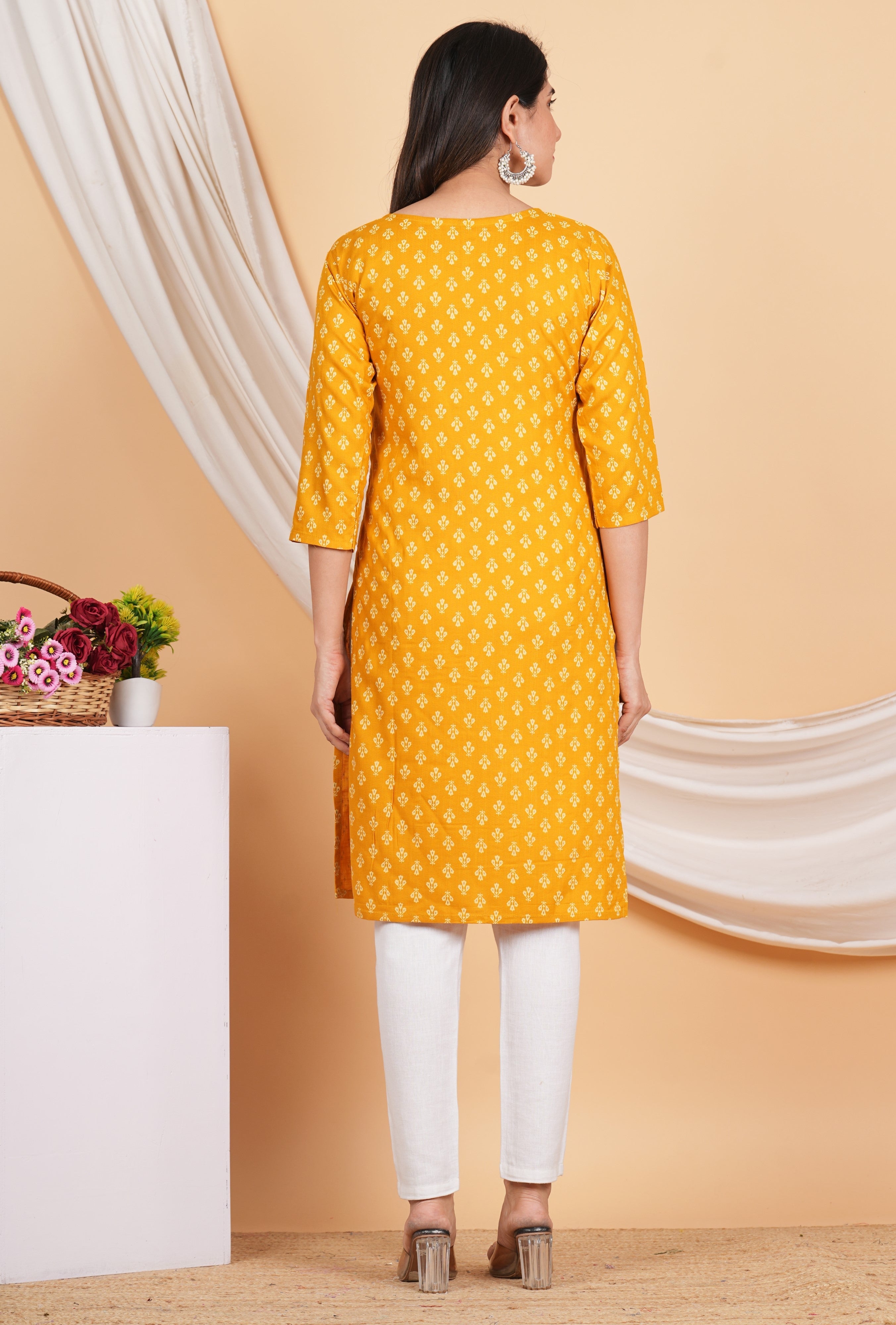 House of RP Women Yellow Rayon Floral Printed Kurta | Grocsy