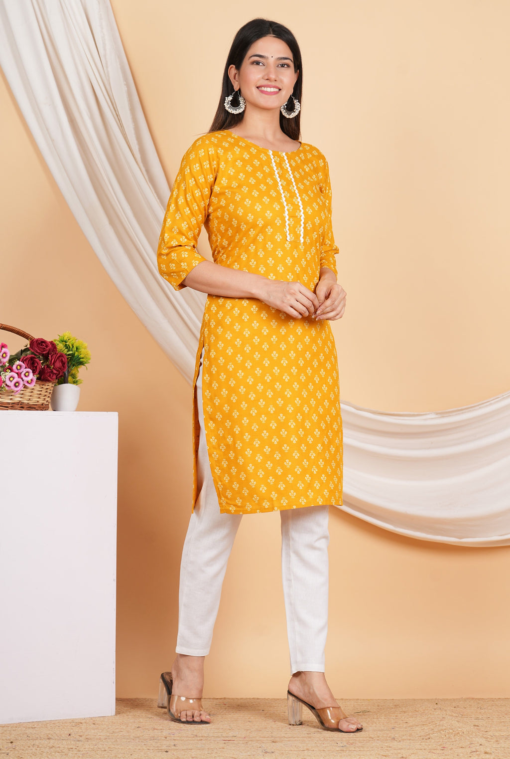 House of RP Women Yellow Rayon Floral Printed Kurta | Grocsy
