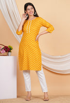 House of RP Women Yellow Rayon Floral Printed Kurta | Grocsy