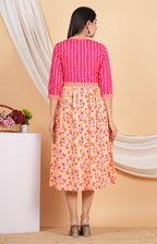 House of RP Women Rayon Peach Floral Printed Dress | Grocsy