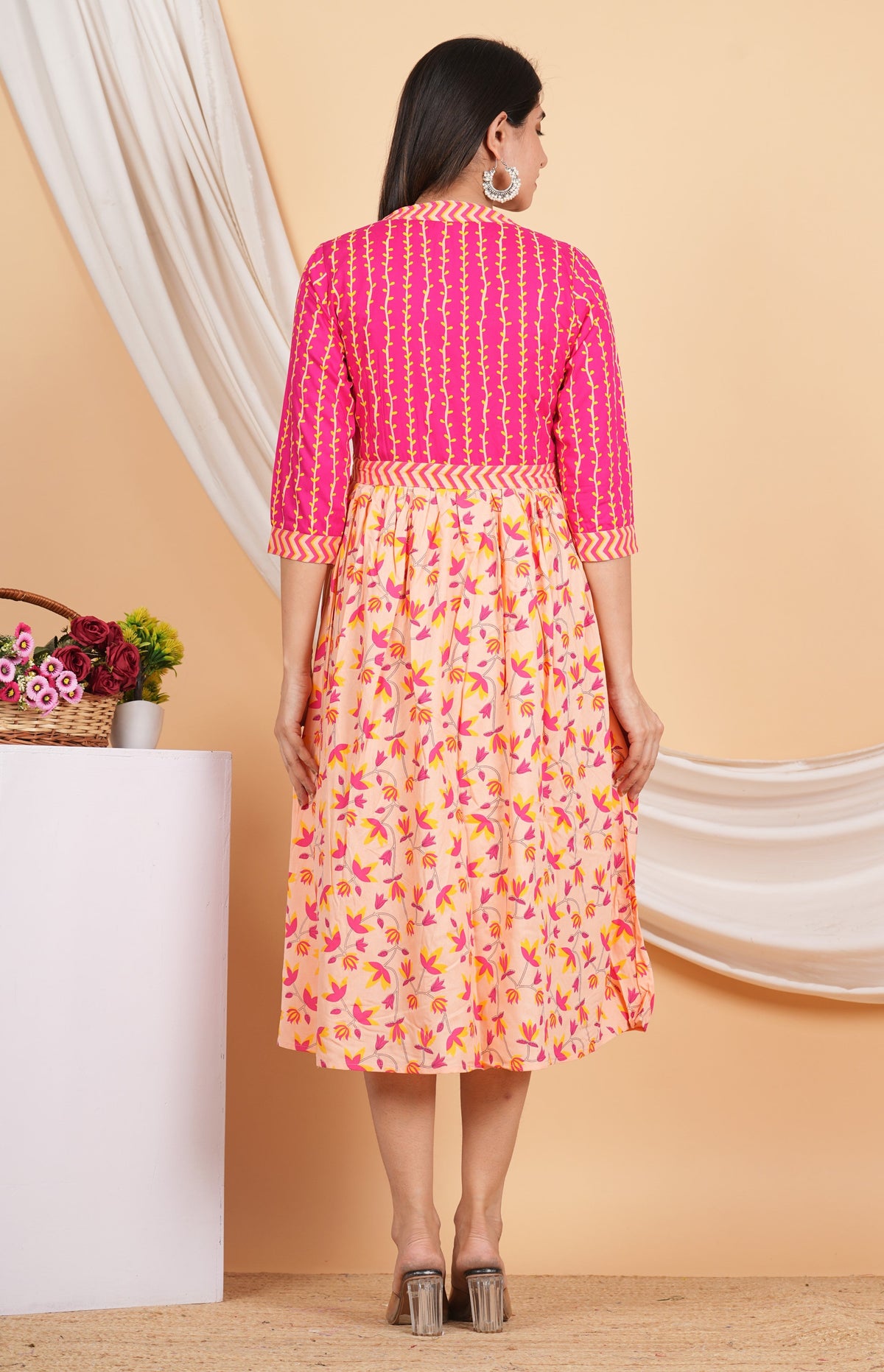 House of RP Women Rayon Peach Floral Printed Dress | Grocsy