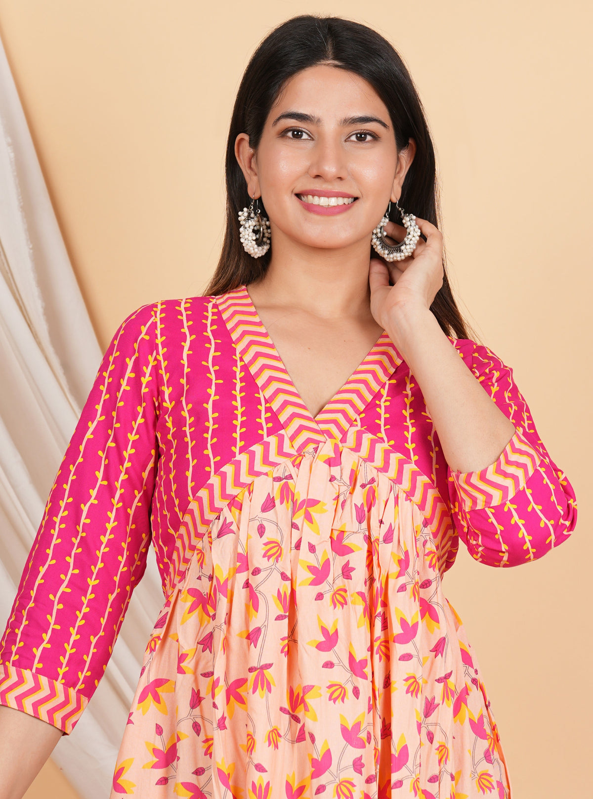 House of RP Women Rayon Peach Floral Printed Dress | Grocsy