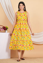 House of RP Women Rayon Yellow Abstract Printed Dress | Grocsy