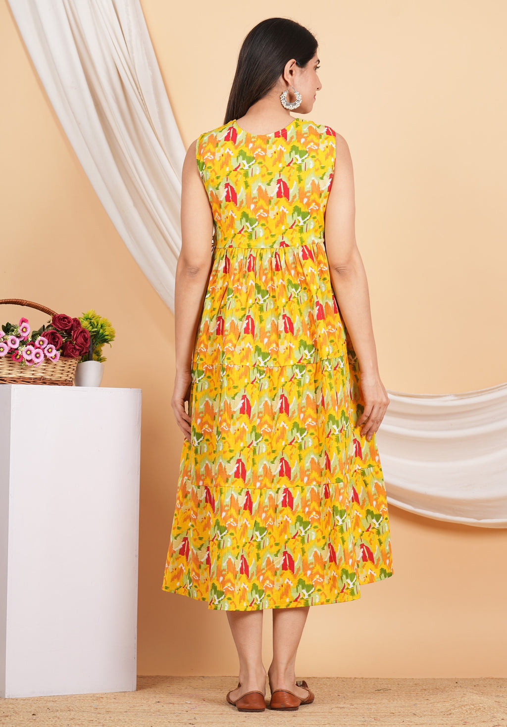 House of RP Women Rayon Yellow Abstract Printed Dress | Grocsy