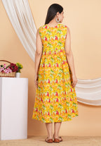 House of RP Women Rayon Yellow Abstract Printed Dress | Grocsy