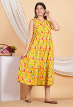 House of RP Women Rayon Yellow Abstract Printed Dress | Grocsy