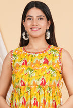 House of RP Women Rayon Yellow Abstract Printed Dress | Grocsy
