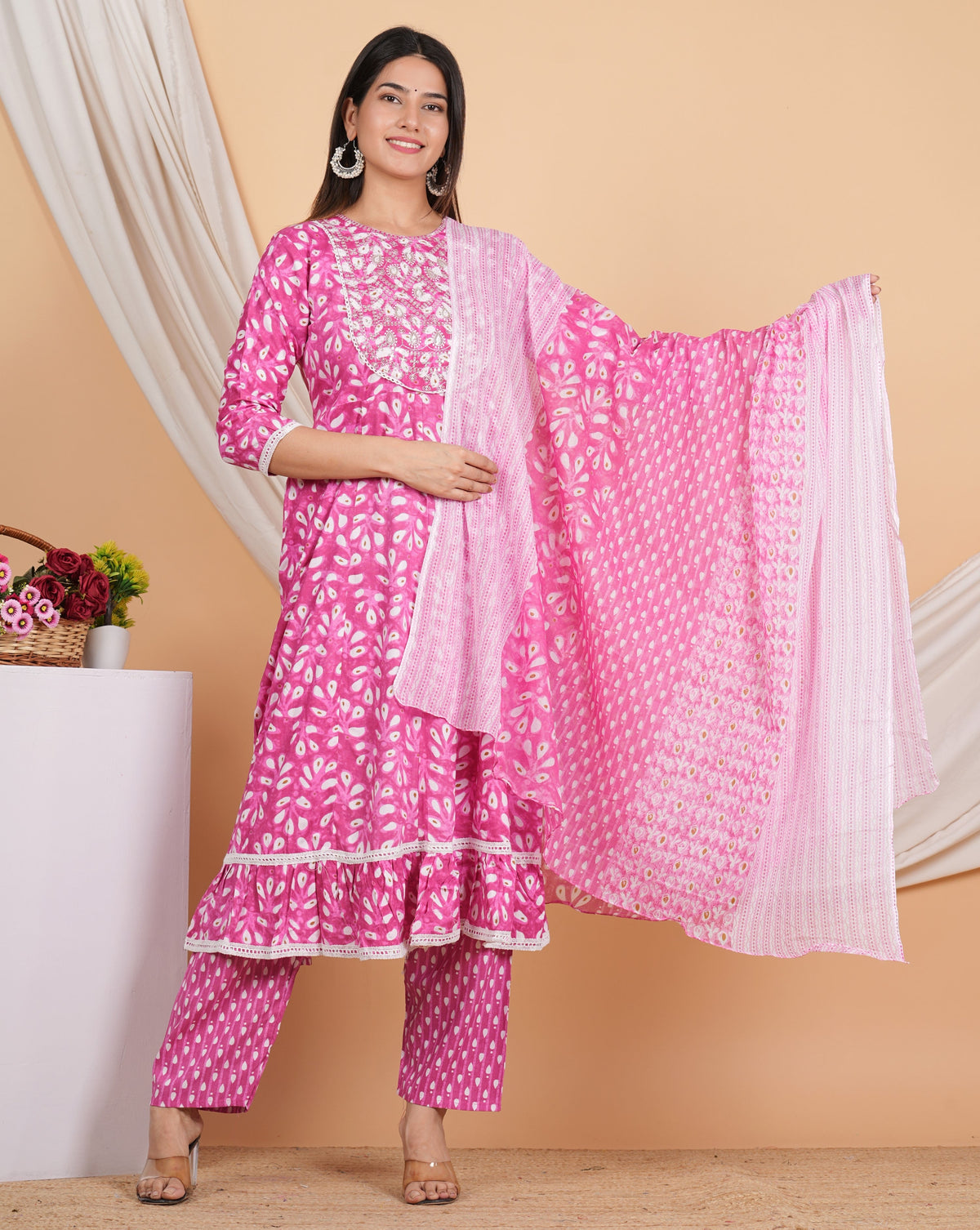 House of RP Women Rayon Cotton Floral Print Kurta ,Pant & Dupatta Set | Grocsy