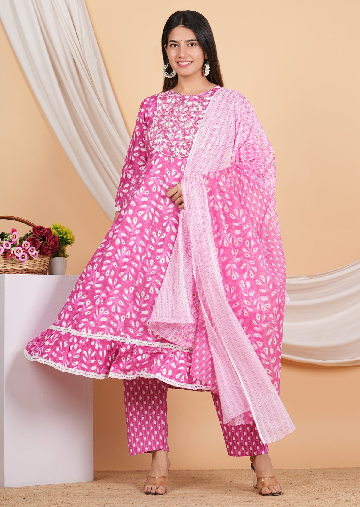 House of RP Women Rayon Cotton Floral Print Kurta ,Pant & Dupatta Set | Grocsy