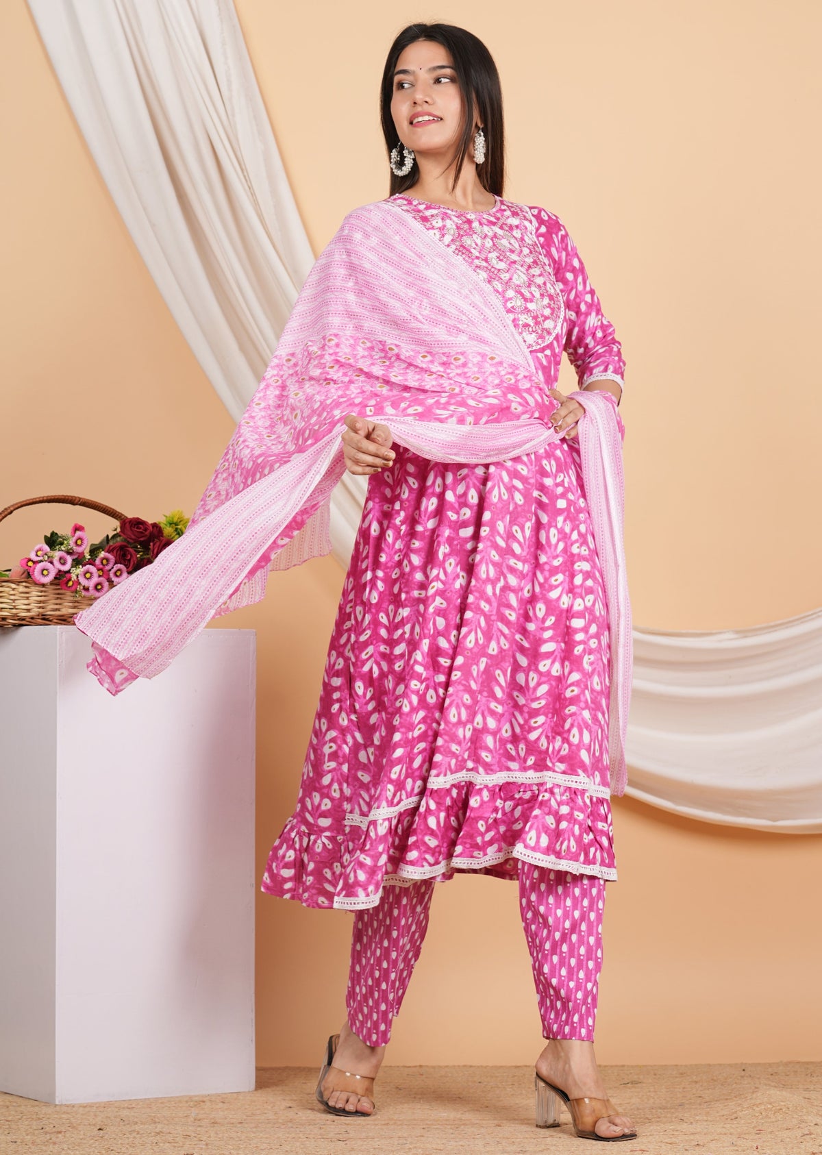 House of RP Women Rayon Cotton Floral Print Kurta ,Pant & Dupatta Set | Grocsy