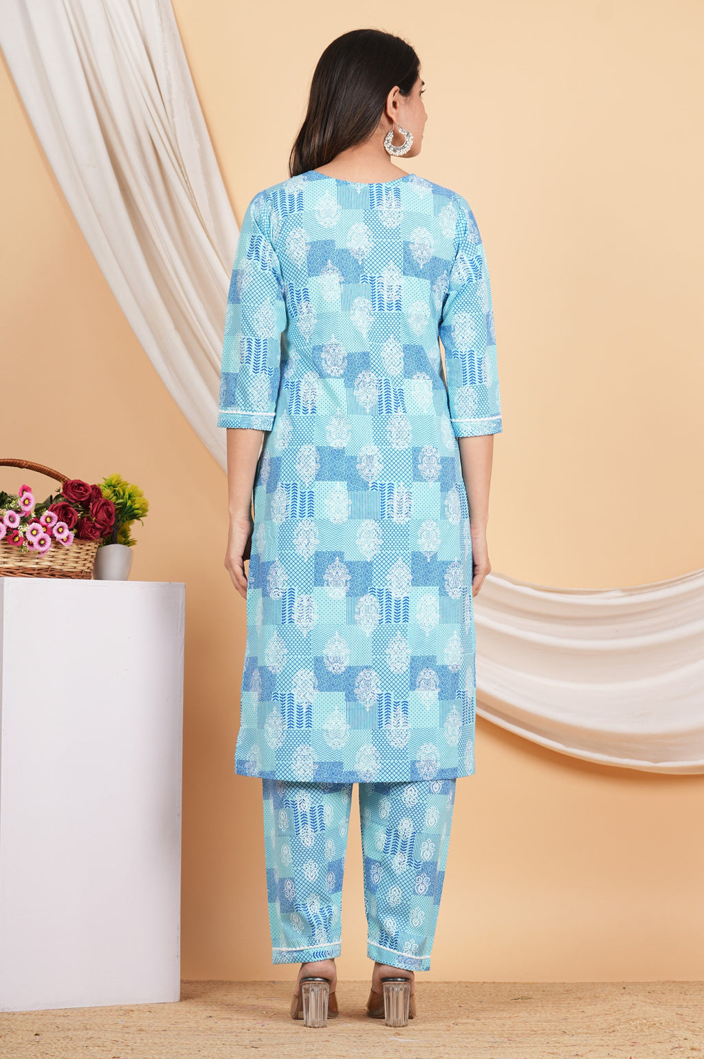 House of RP Women Blue Rayon Cotton Graphic Print Kurta ,Pant & Dupatta Set | Grocsy