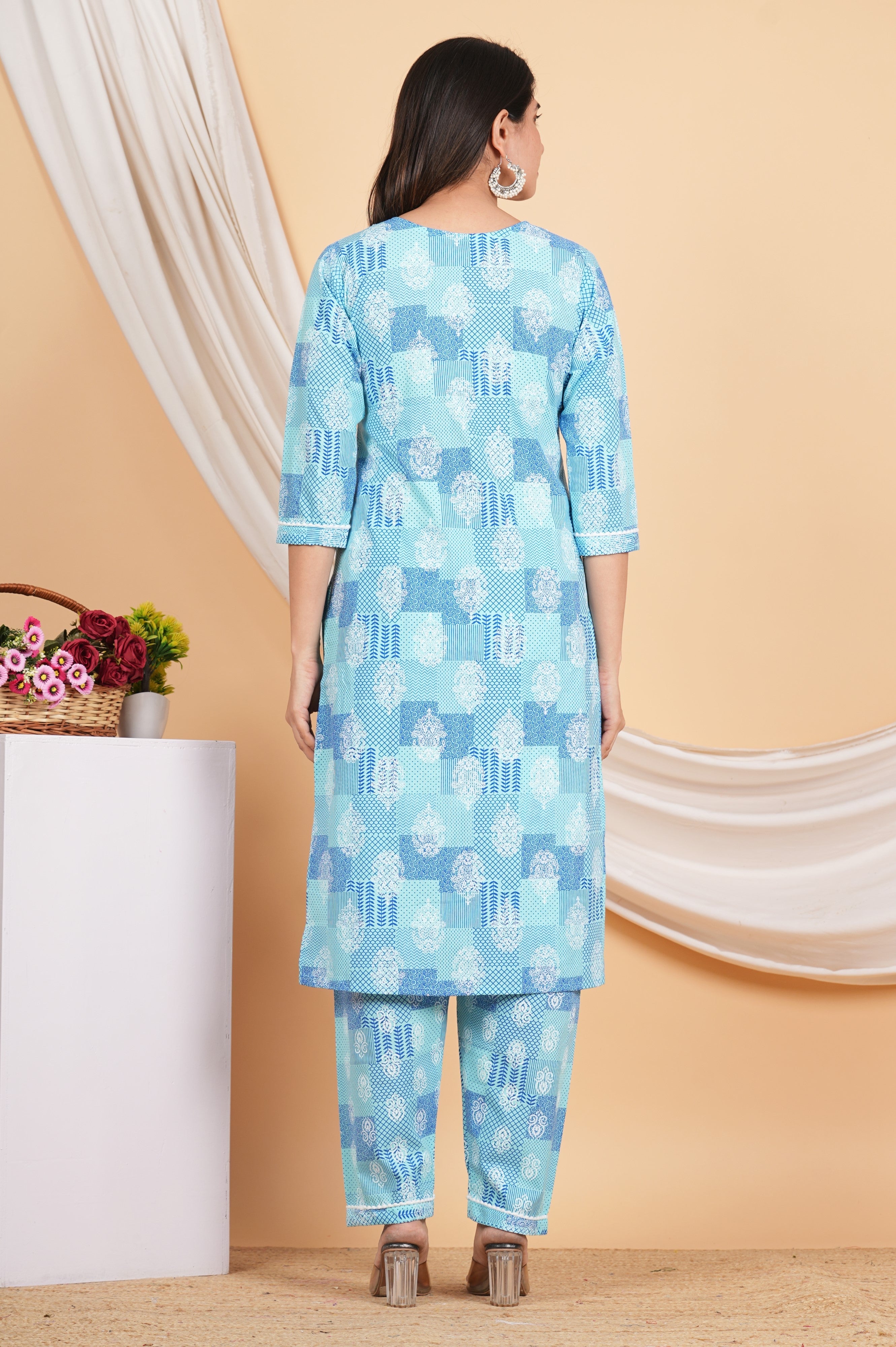 House of RP Women Blue Rayon Cotton Graphic Print Kurta ,Pant & Dupatta Set | Grocsy