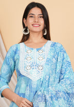 House of RP Women Blue Rayon Cotton Graphic Print Kurta ,Pant & Dupatta Set | Grocsy