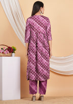 House of RP Women Rayon Dark Purple Ethnic Print Naira Cut Kurta, Pant & Dupatta Set | Grocsy