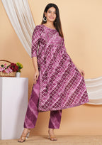 House of RP Women Rayon Dark Purple Ethnic Print Naira Cut Kurta, Pant & Dupatta Set | Grocsy