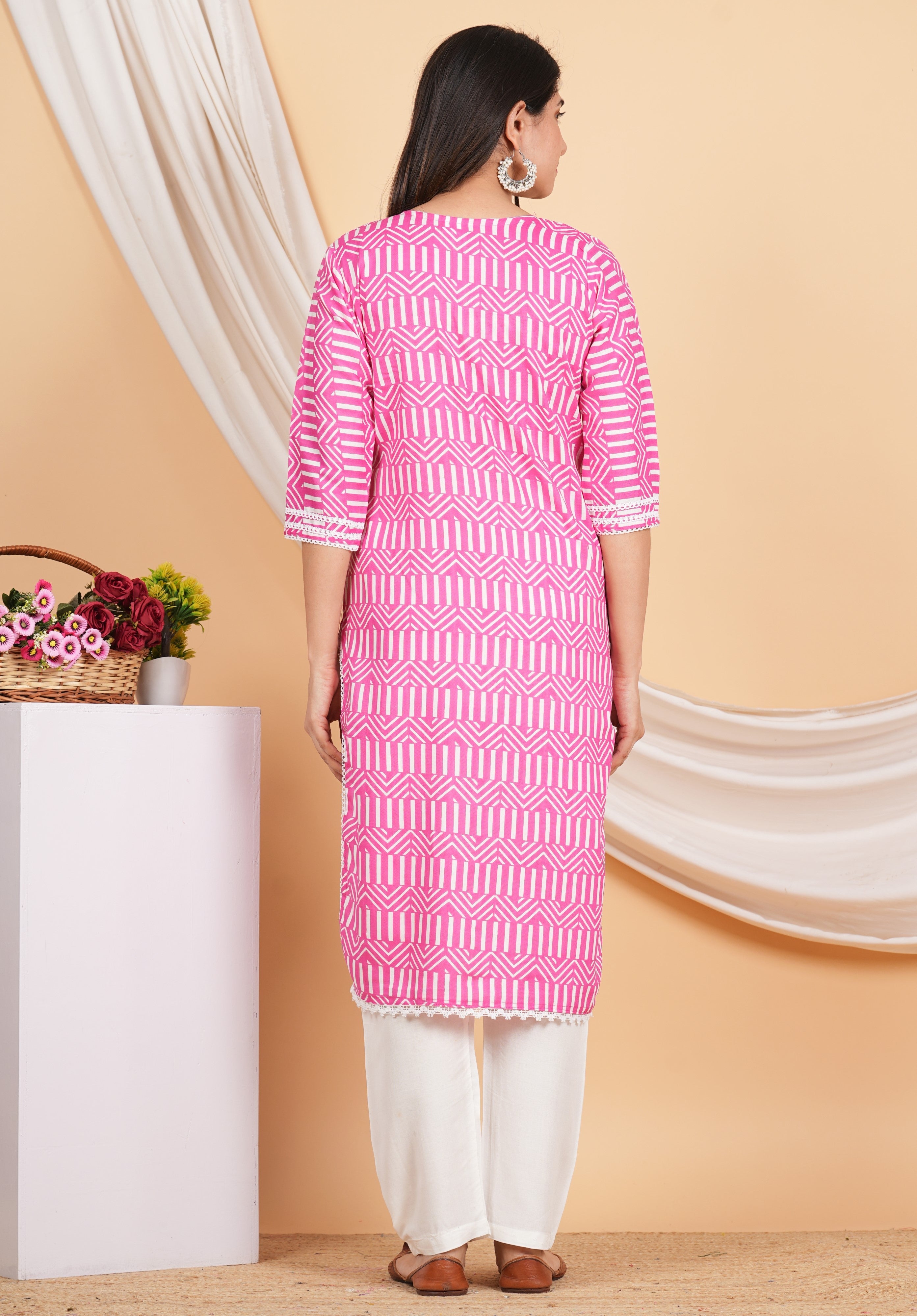 House of RP Women Pink Rayon Ethnic Print Kurta & Pant Set | Grocsy