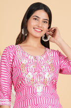 House of RP Women Pink Rayon Ethnic Print Kurta & Pant Set | Grocsy