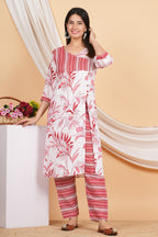 House of RP Women White & Red Rayon Floral Print Kurta & Pant Set | Grocsy