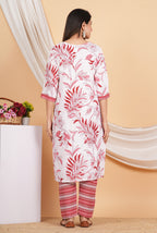 House of RP Women White & Red Rayon Floral Print Kurta & Pant Set | Grocsy
