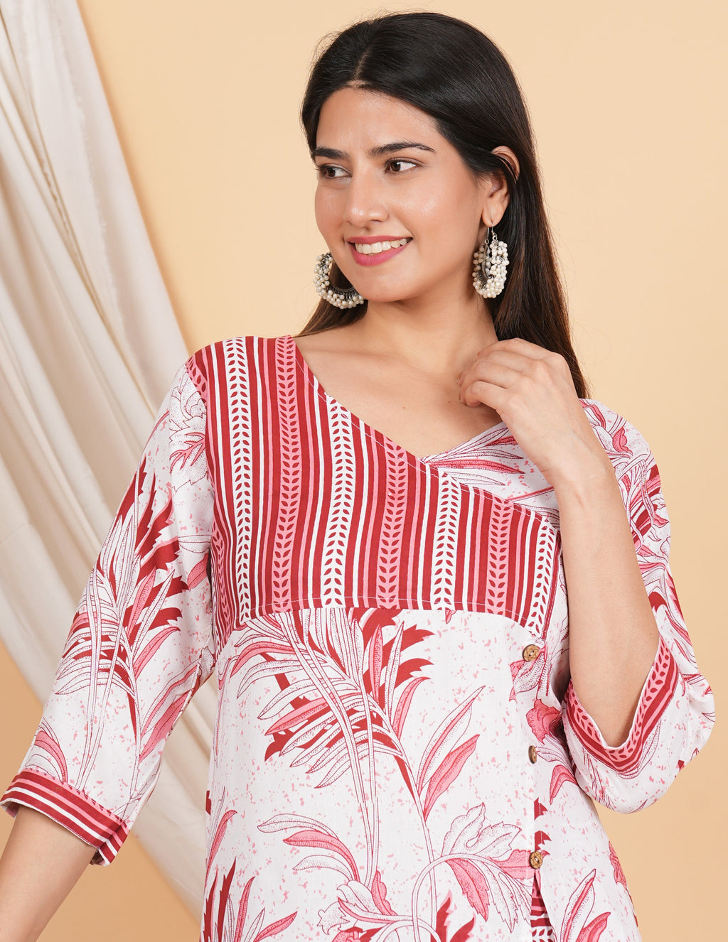 House of RP Women White & Red Rayon Floral Print Kurta & Pant Set | Grocsy