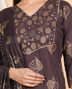 House of RP Wine Rayon Floral Print Kurta, Palazzo & Dupatta Set | Grocsy