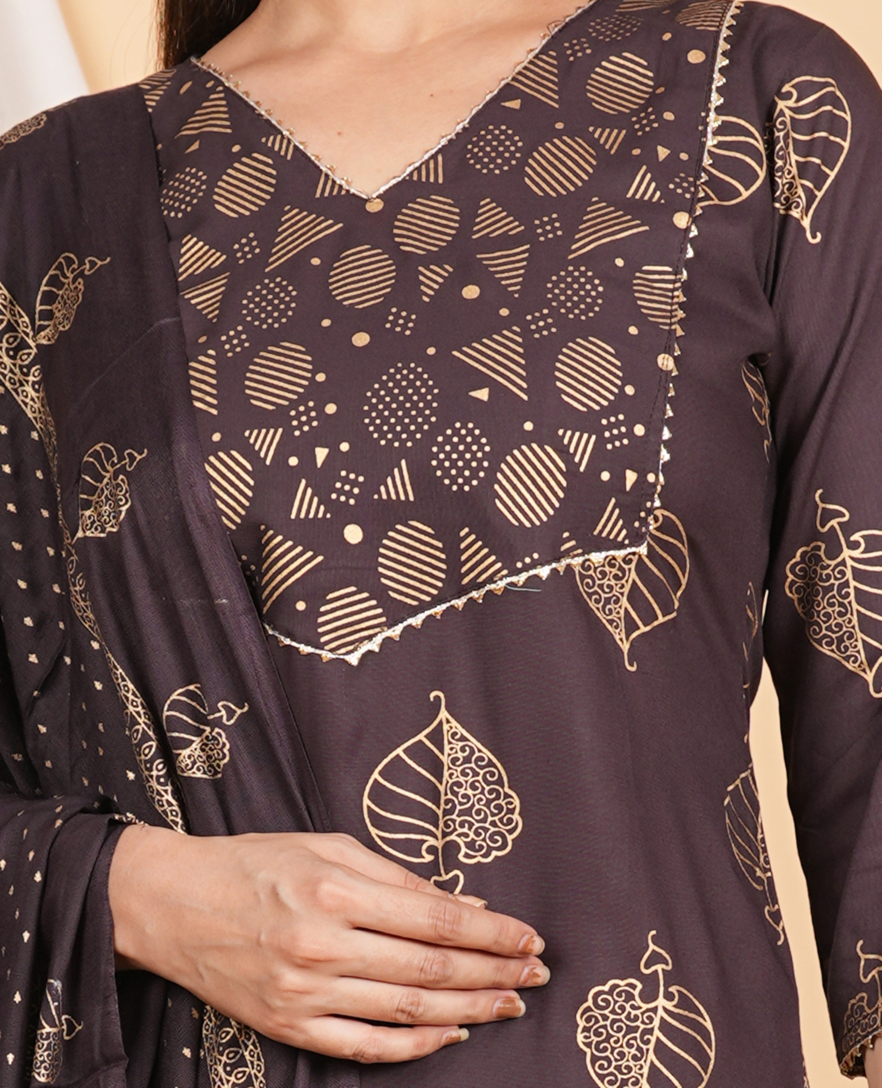 House of RP Wine Rayon Floral Print Kurta, Palazzo & Dupatta Set | Grocsy