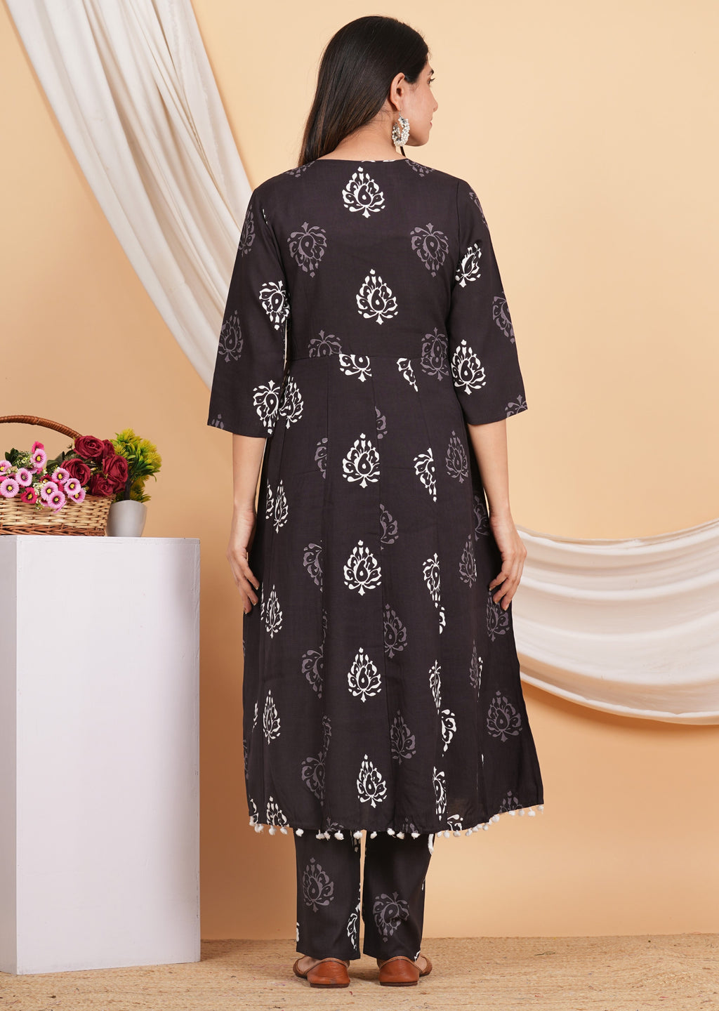 House of RP Wine Rayon Floral Print Kurta, Palazzo & Dupatta Set | Grocsy
