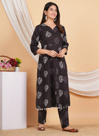 House of RP Wine Rayon Floral Print Kurta, Palazzo & Dupatta Set | Grocsy