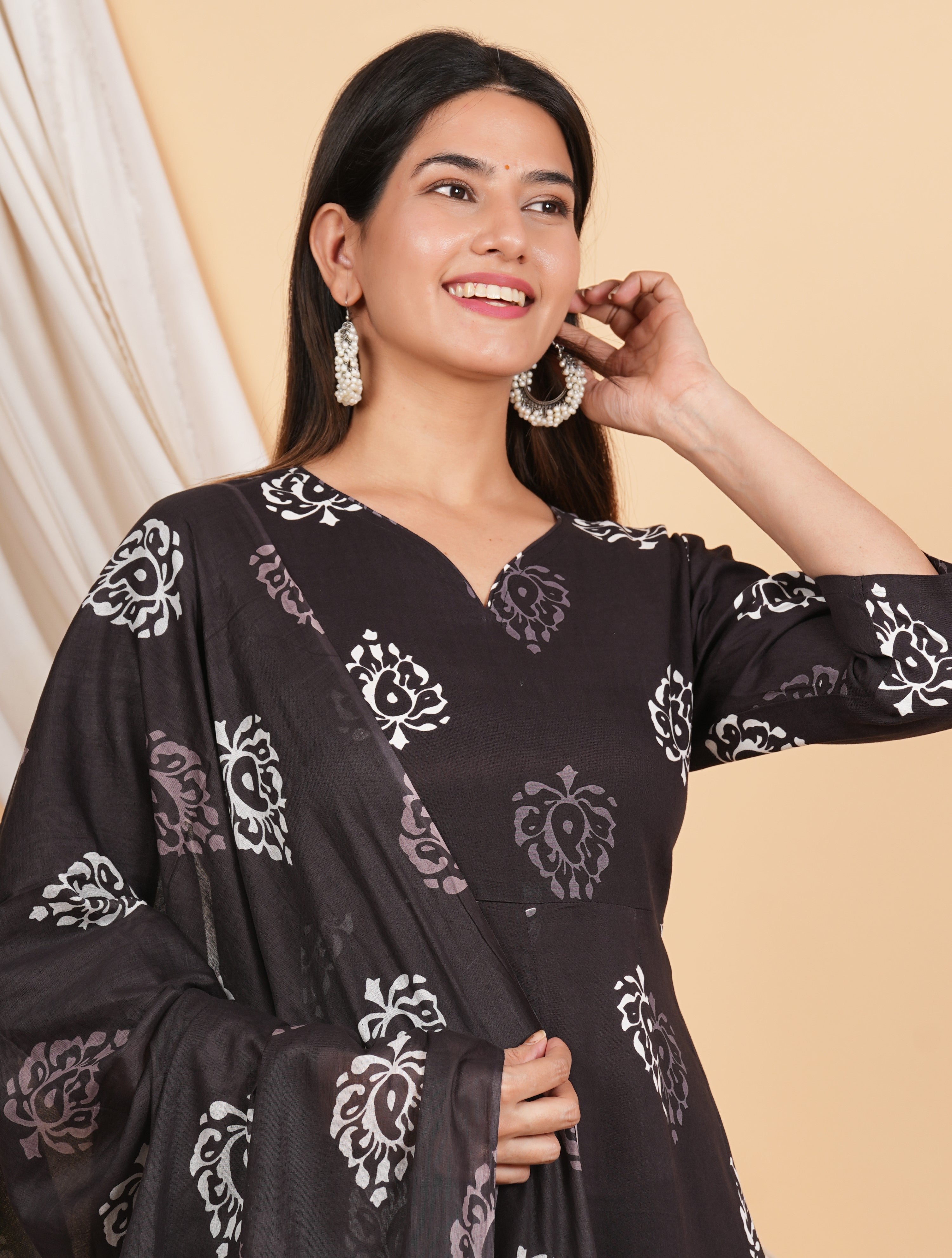 House of RP Wine Rayon Floral Print Kurta, Palazzo & Dupatta Set | Grocsy