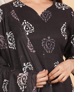 House of RP Wine Rayon Floral Print Kurta, Palazzo & Dupatta Set | Grocsy