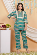 House of RP Women Teal Cotton Kurta & Pant Set | Grocsy