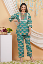 House of RP Women Teal Cotton Kurta & Pant Set | Grocsy