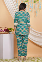 House of RP Women Teal Cotton Kurta & Pant Set | Grocsy