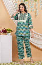 House of RP Women Teal Cotton Kurta & Pant Set | Grocsy