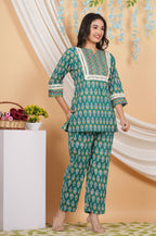 House of RP Women Teal Cotton Kurta & Pant Set | Grocsy