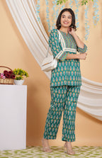 House of RP Women Teal Cotton Kurta & Pant Set | Grocsy