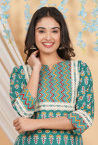 House of RP Women Teal Cotton Kurta & Pant Set | Grocsy