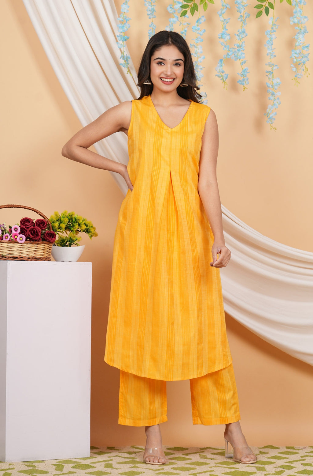 House of RP Women Orange Cotton Kurta & Pant Set | Grocsy