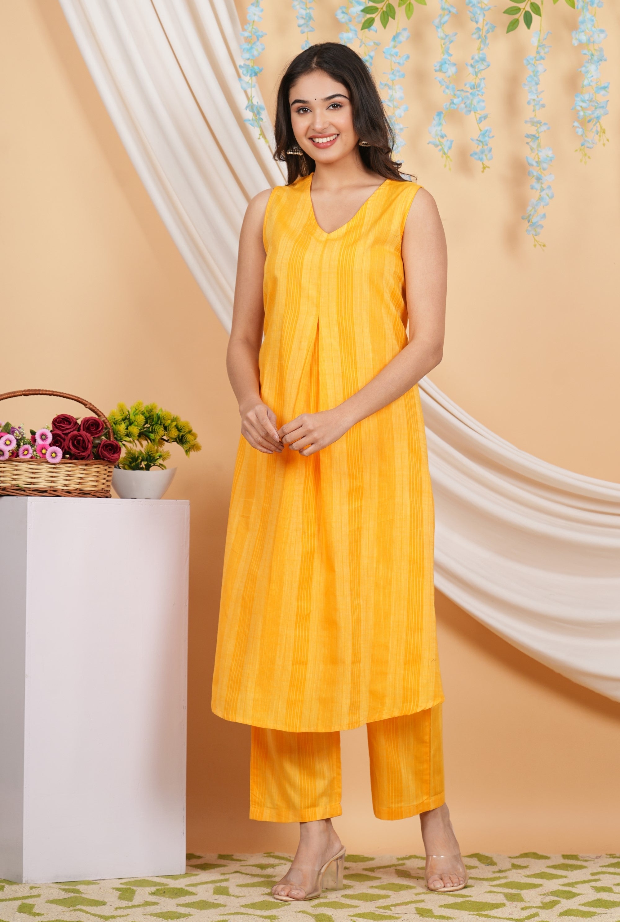 House of RP Women Orange Cotton Kurta & Pant Set | Grocsy