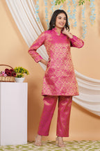 House of RP Women Fuchsia Emblished Jacquard Kurta & Pant Set | Grocsy
