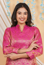 House of RP Women Fuchsia Emblished Jacquard Kurta & Pant Set | Grocsy