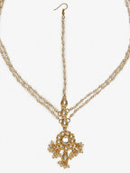 Gold-Polished White Kundan Studded Matha Patti - Ruby Raang | Grocsy