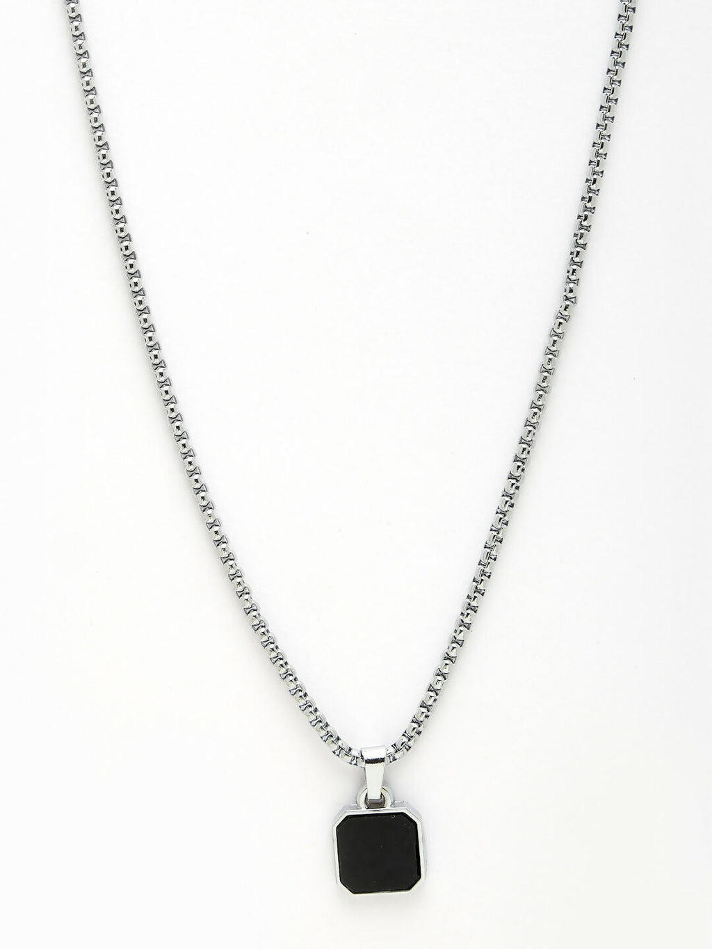NVR Men's Silver-Plated Artificial Stone Stainless Steel Pendant with Chain | Grocsy