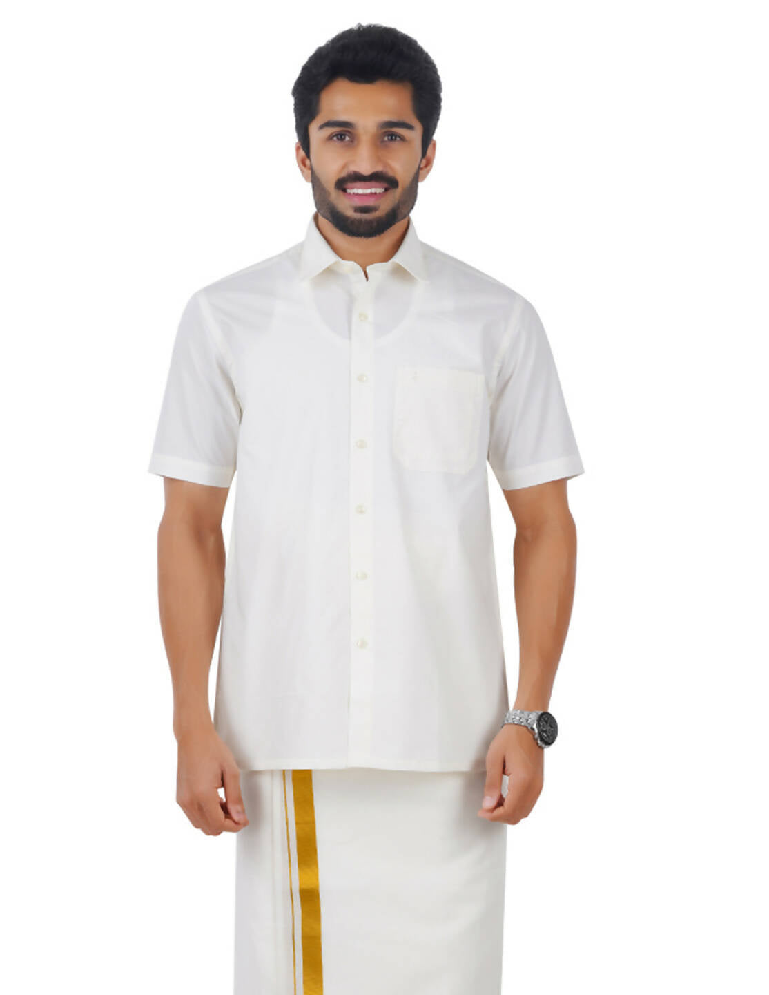 Ramraj Cotton Mens Cotton Light Cream Colour Half Sleeve Shirt | Grocsy