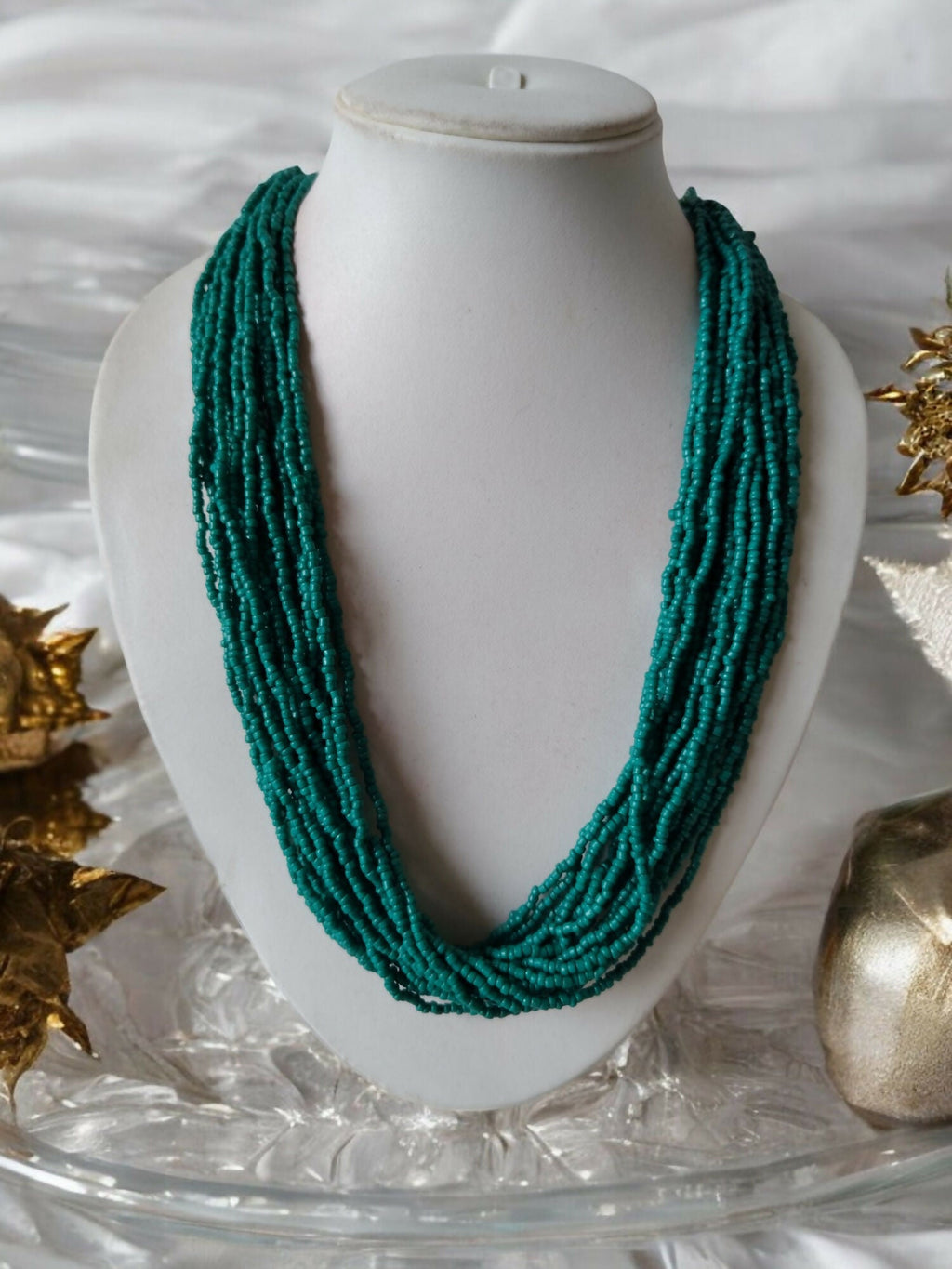 Inhanns Handmade Beaded Multilayer Necklace, 20 Layers - Sea Green | Grocsy